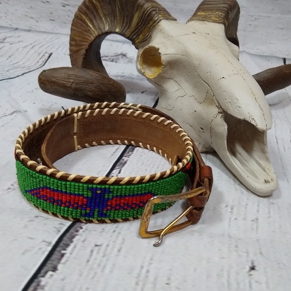 Vintage Accessories - Wampum handbeaded 70s belt size 28'